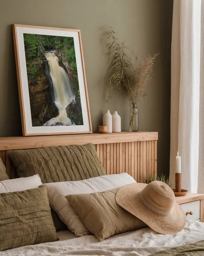 Miners Falls Michigan by Alan Majchrowicz. shown as a paper print in a natural frame. Available as a archival giclee rolled canvas, fine art paper, or poster print. SKU 50165h.