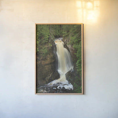 Miners Falls Michigan by Alan Majchrowicz. shown as a paper print in a natural frame. Available as a archival giclee rolled canvas, fine art paper, or poster print. SKU 50165h.