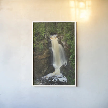 Miners Falls Michigan by Alan Majchrowicz. shown as a paper print in a white frame. Available as a archival giclee rolled canvas, fine art paper, or poster print. SKU 50165h.
