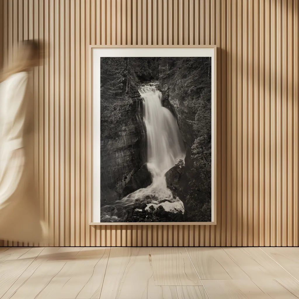 Miners Falls Michigan BW by Alan Majchrowicz. shown as over sized large wall art. Available as an archival giclee rolled canvas, fine art paper, or poster print. SKU 50166h.