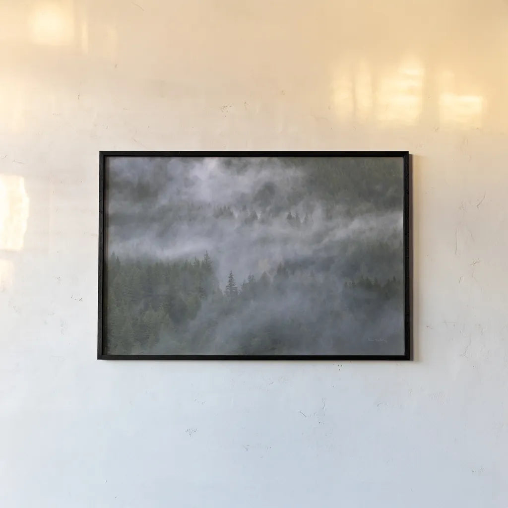 Misty Mountains North Cascades by Alan Majchrowicz. shown as a paper print in a black flame. Available as a archival giclee rolled canvas, fine art paper, or poster print. SKU 81528i.