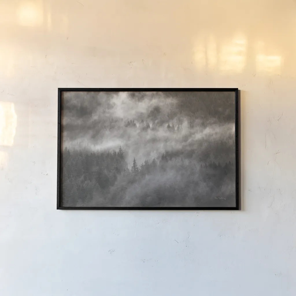 Misty Mountains North Cascades by Alan Majchrowicz. shown as a paper print in a black flame. Available as a archival giclee rolled canvas, fine art paper, or poster print. SKU 81529i.