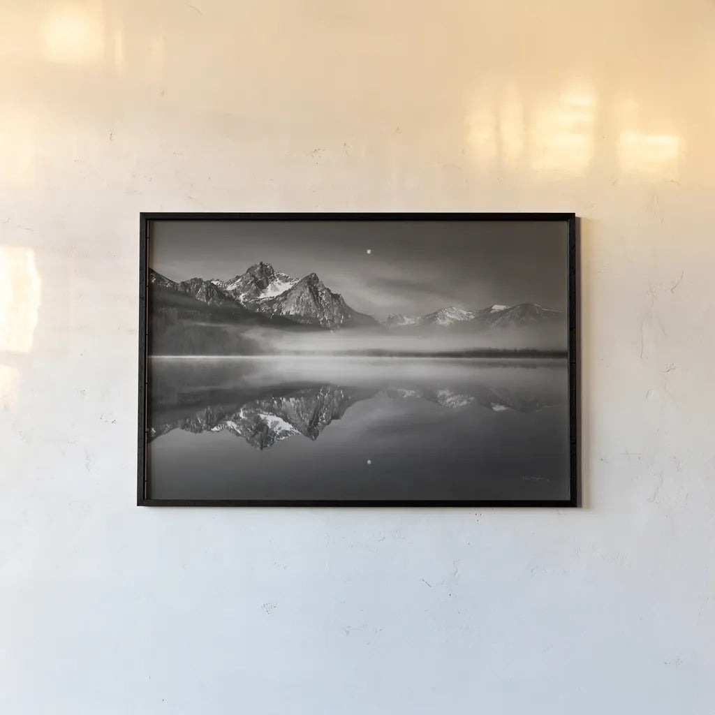 Moonset on McGown Peak by Alan Majchrowicz. shown as a paper print in a black flame. Available as a archival giclee rolled canvas, fine art paper, or poster print. SKU 64541i.
