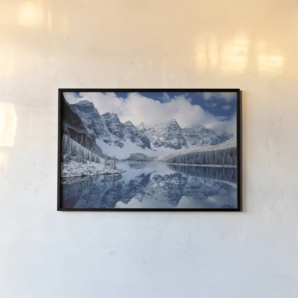 Moraine Lake by Alan Majchrowicz. shown as a paper print in a black flame. Available as a archival giclee rolled canvas, fine art paper, or poster print. SKU 28084i.