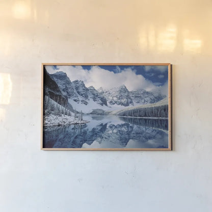 Moraine Lake by Alan Majchrowicz. shown as a paper print in a natural frame. Available as a archival giclee rolled canvas, fine art paper, or poster print. SKU 28084i.