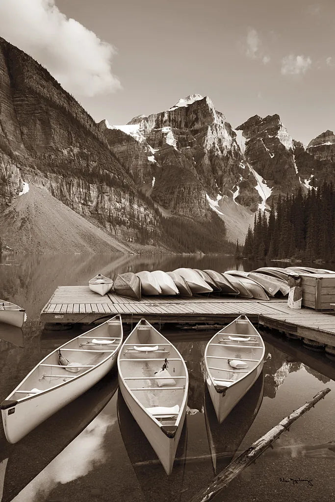 Moraine Lake Three Canoes Crop by Alan Majchrowicz. SKU 43058h. Archival Giclee Fine art print for wall decor.