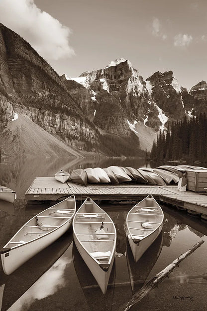 Moraine Lake Three Canoes Crop by Alan Majchrowicz. SKU 43058h. Archival Giclee Fine art print for wall decor.