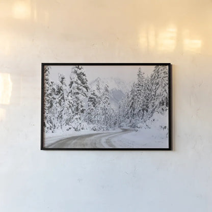 Mount Baker Highway I by Alan Majchrowicz. shown as a paper print in a black flame. Available as a archival giclee rolled canvas, fine art paper, or poster print. SKU 60619i.