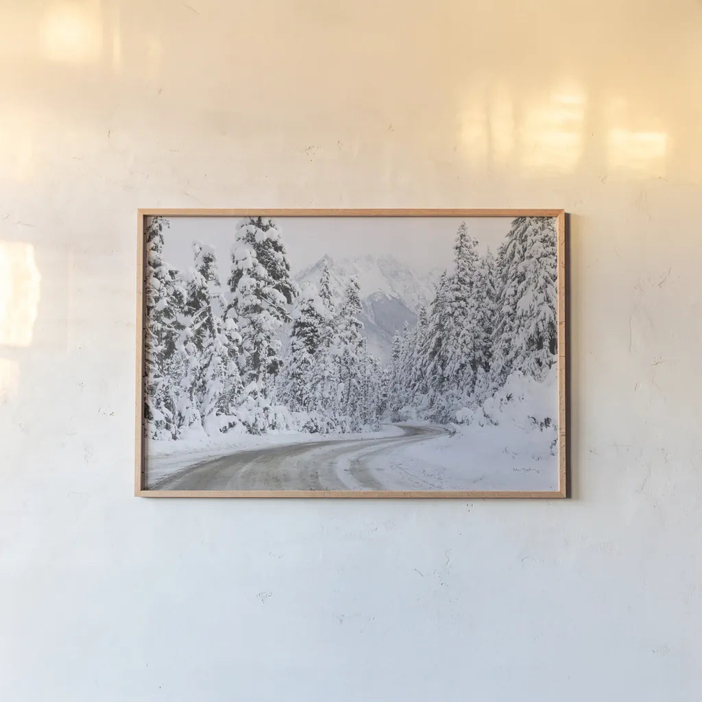 Mount Baker Highway I by Alan Majchrowicz. shown as a paper print in a natural frame. Available as a archival giclee rolled canvas, fine art paper, or poster print. SKU 60619i.