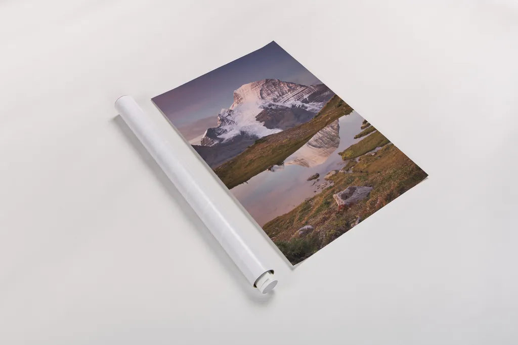 Mount Robson by Alan Majchrowicz. shown as a rolled paper print. Available as archival giclee rolled canvas, fine art paper, or poster print. SKU 28091h.