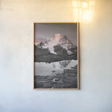 Mount Robson BW with Color by Alan Majchrowicz. shown as a paper print in a natural frame. Available as a archival giclee rolled canvas, fine art paper, or poster print. SKU 28186h.