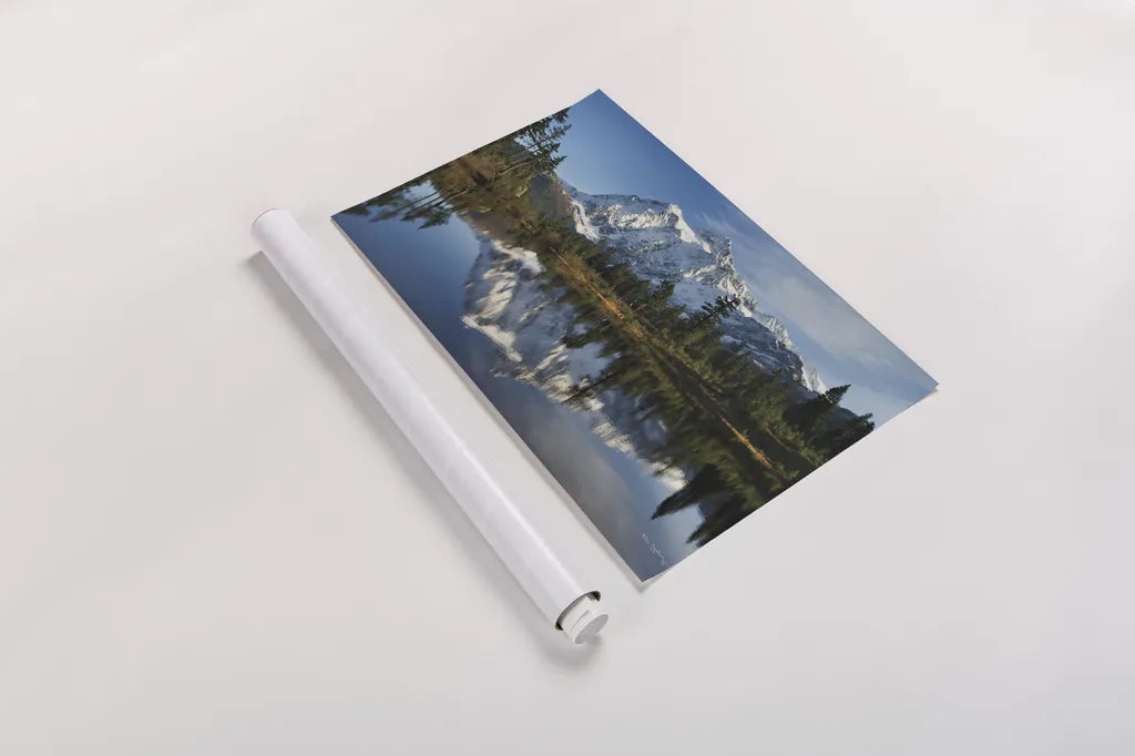 Mount Shukan Reflection I by Alan Majchrowicz. shown as a rolled paper print. Available as archival giclee rolled canvas, fine art paper, or poster print. SKU 28101i.