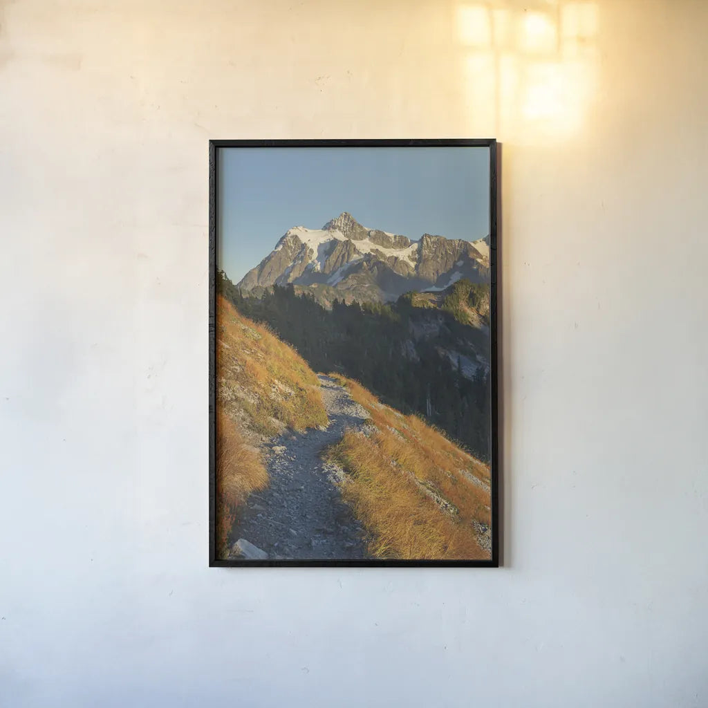 Mount Shuksan North Cascades by Alan Majchrowicz. shown as a paper print in a black flame. Available as a archival giclee rolled canvas, fine art paper, or poster print. SKU 62394h.
