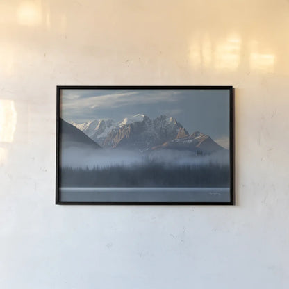Mount Vaux and Emerald Lake by Alan Majchrowicz. shown as a paper print in a black flame. Available as a archival giclee rolled canvas, fine art paper, or poster print. SKU 90657i.