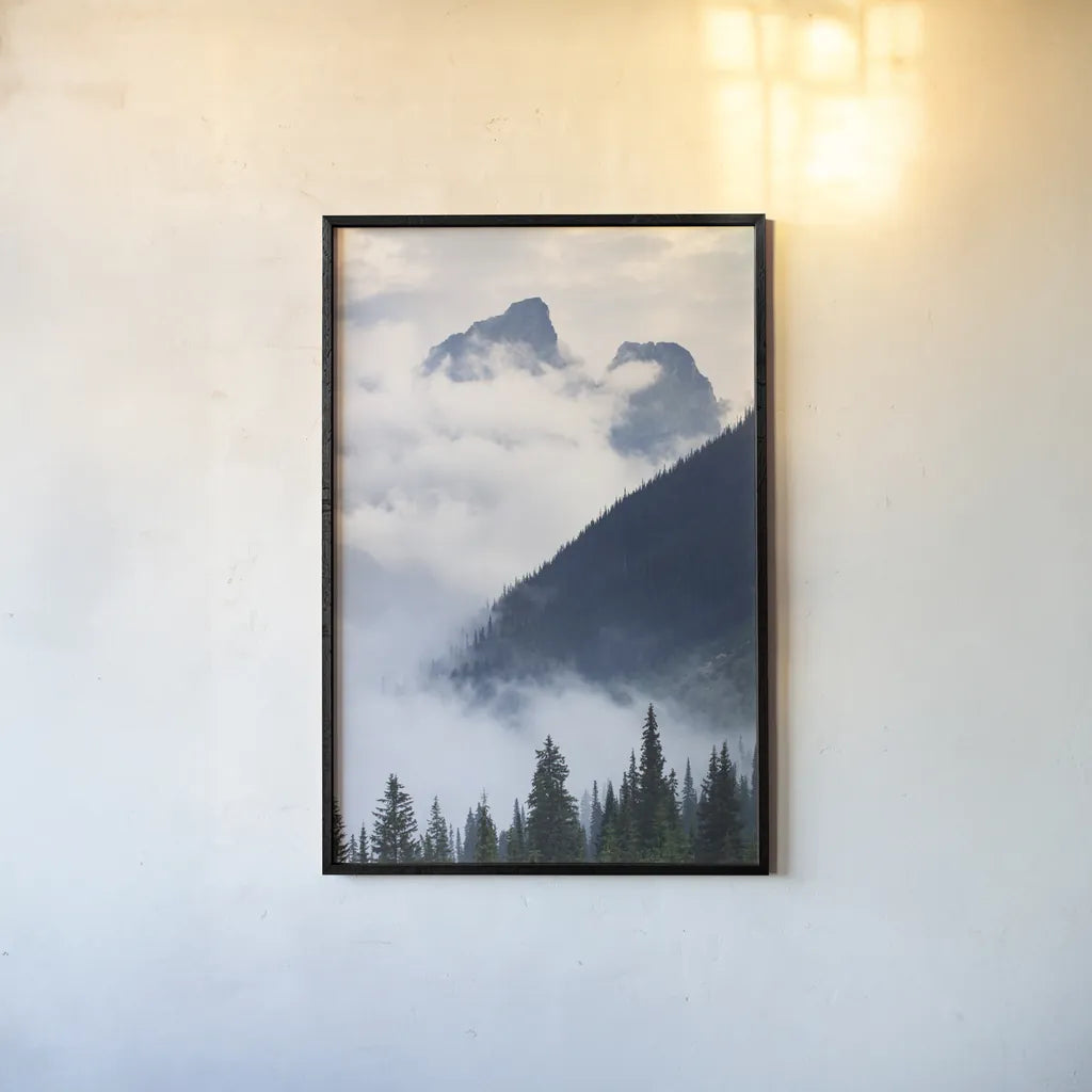 Mountain Fog by Alan Majchrowicz. shown as a paper print in a black flame. Available as a archival giclee rolled canvas, fine art paper, or poster print. SKU 77221h.