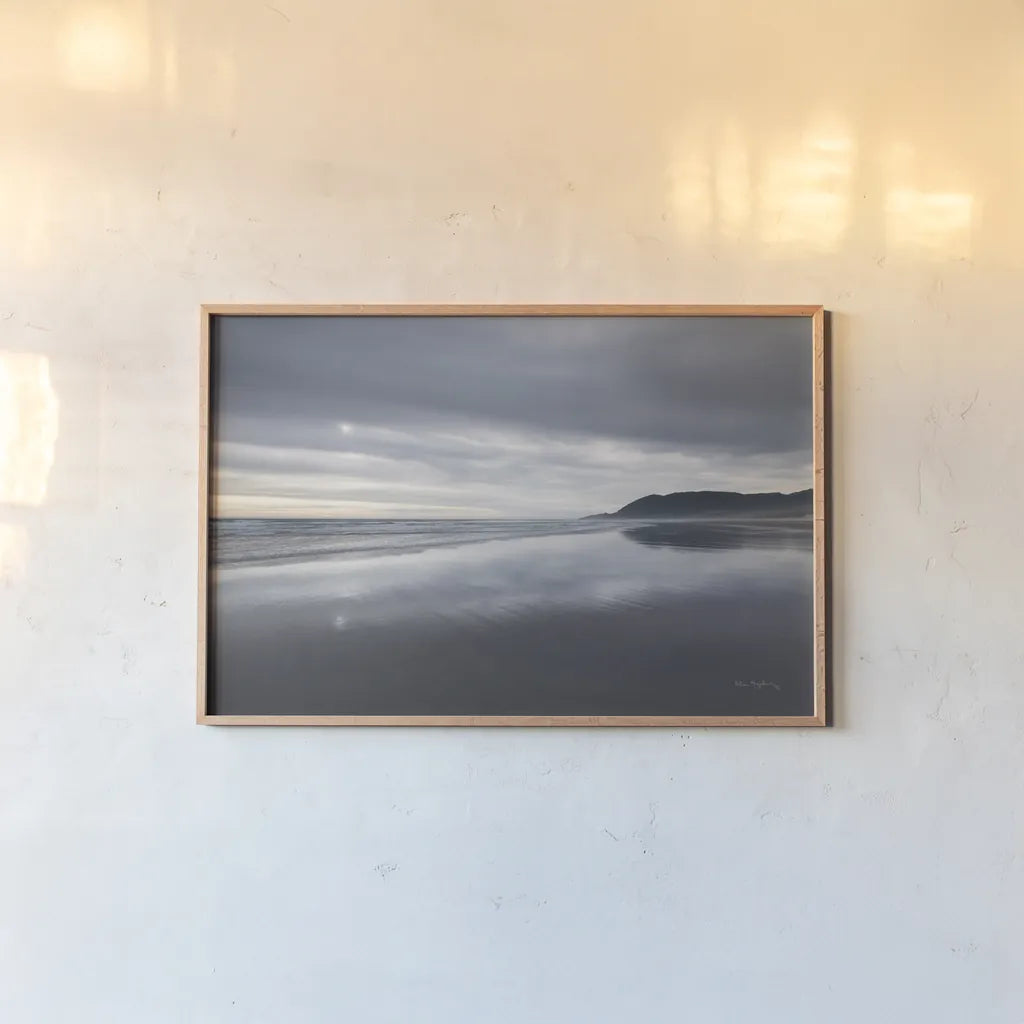 Nehalem Beach Oregon by Alan Majchrowicz. shown as a paper print in a natural frame. Available as a archival giclee rolled canvas, fine art paper, or poster print. SKU 71677i.