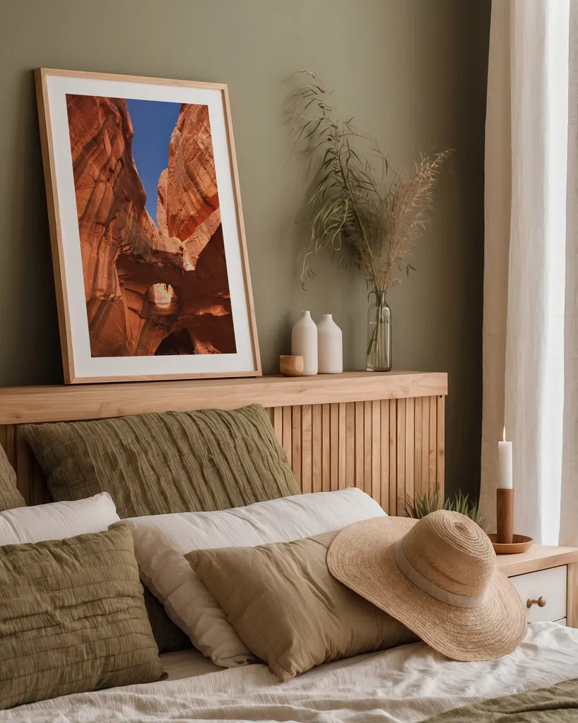 Neon Canyon I by Alan Majchrowicz. shown as a paper print in a natural frame. Available as a archival giclee rolled canvas, fine art paper, or poster print. SKU 53583h.