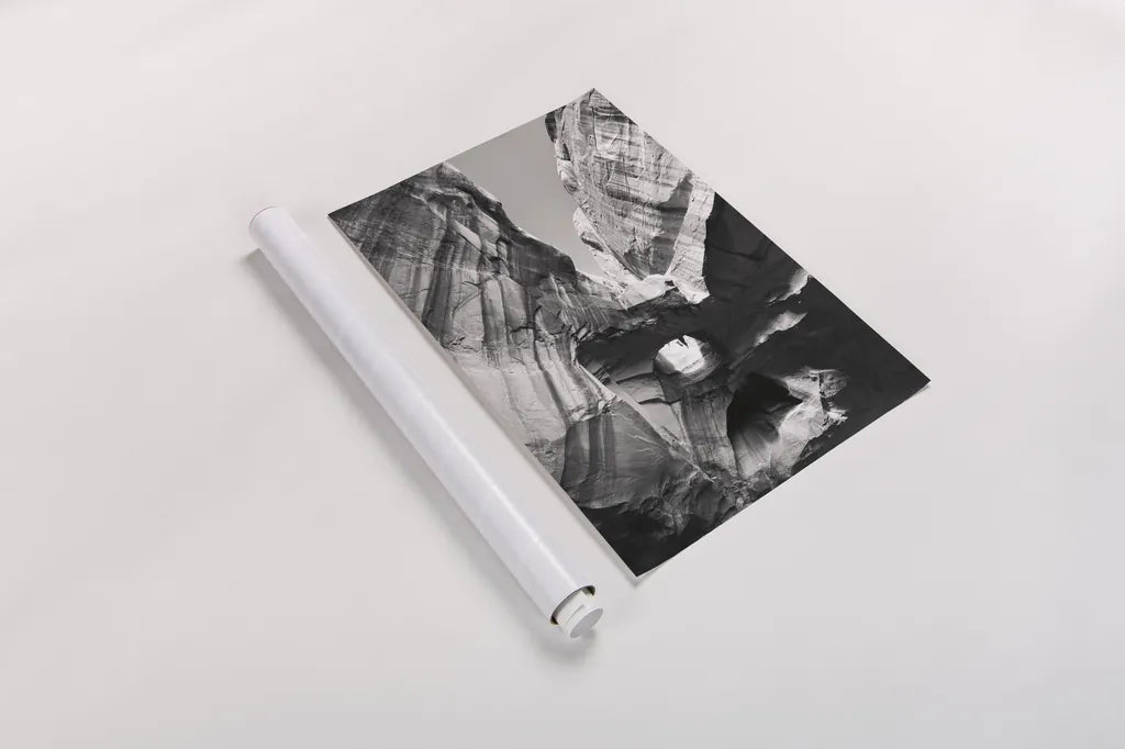 Neon Canyon I BW by Alan Majchrowicz. shown as a rolled paper print. Available as archival giclee rolled canvas, fine art paper, or poster print. SKU 53664h.