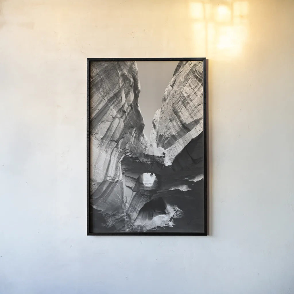 Neon Canyon I BW by Alan Majchrowicz. shown as a paper print in a black flame. Available as a archival giclee rolled canvas, fine art paper, or poster print. SKU 53664h.