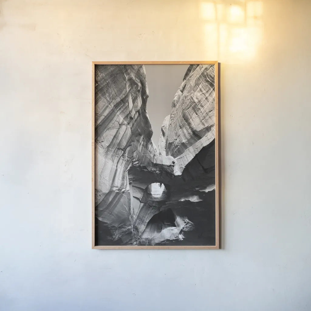 Neon Canyon I BW by Alan Majchrowicz. shown as a paper print in a natural frame. Available as a archival giclee rolled canvas, fine art paper, or poster print. SKU 53664h.