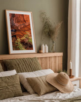 Neon Canyon III by Alan Majchrowicz. shown as a paper print in a natural frame. Available as a archival giclee rolled canvas, fine art paper, or poster print. SKU 53874h.