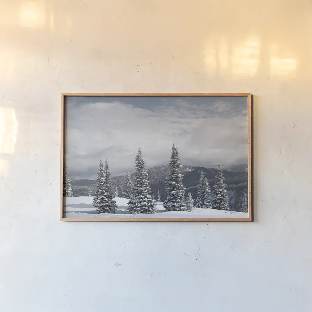 North Cascades in Winter II by Alan Majchrowicz. shown as a paper print in a natural frame. Available as a archival giclee rolled canvas, fine art paper, or poster print. SKU 60622i.