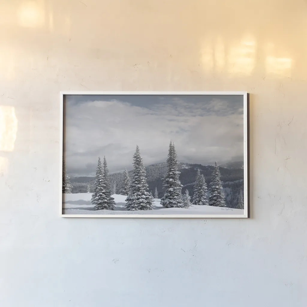 North Cascades in Winter II by Alan Majchrowicz. shown as a paper print in a white frame. Available as a archival giclee rolled canvas, fine art paper, or poster print. SKU 60622i.