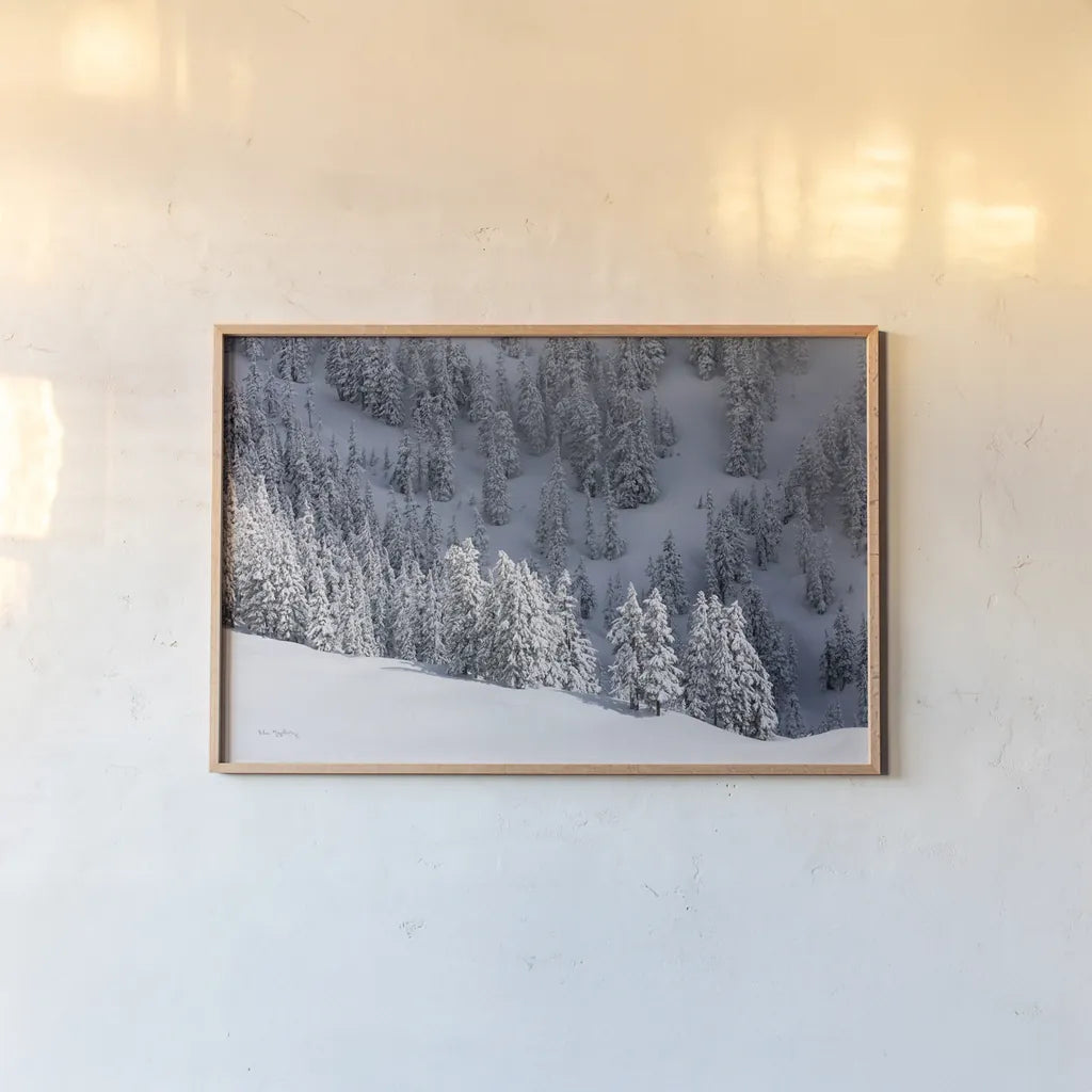 North Cascades in Winter III by Alan Majchrowicz. shown as a paper print in a natural frame. Available as a archival giclee rolled canvas, fine art paper, or poster print. SKU 60623i.