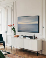 On the Horizon II no Border by Alan Majchrowicz. shown as a framed stretched canvas in a living room above a console. Available as a archival giclee rolled canvas, fine art paper, or poster print. SKU 34038i.