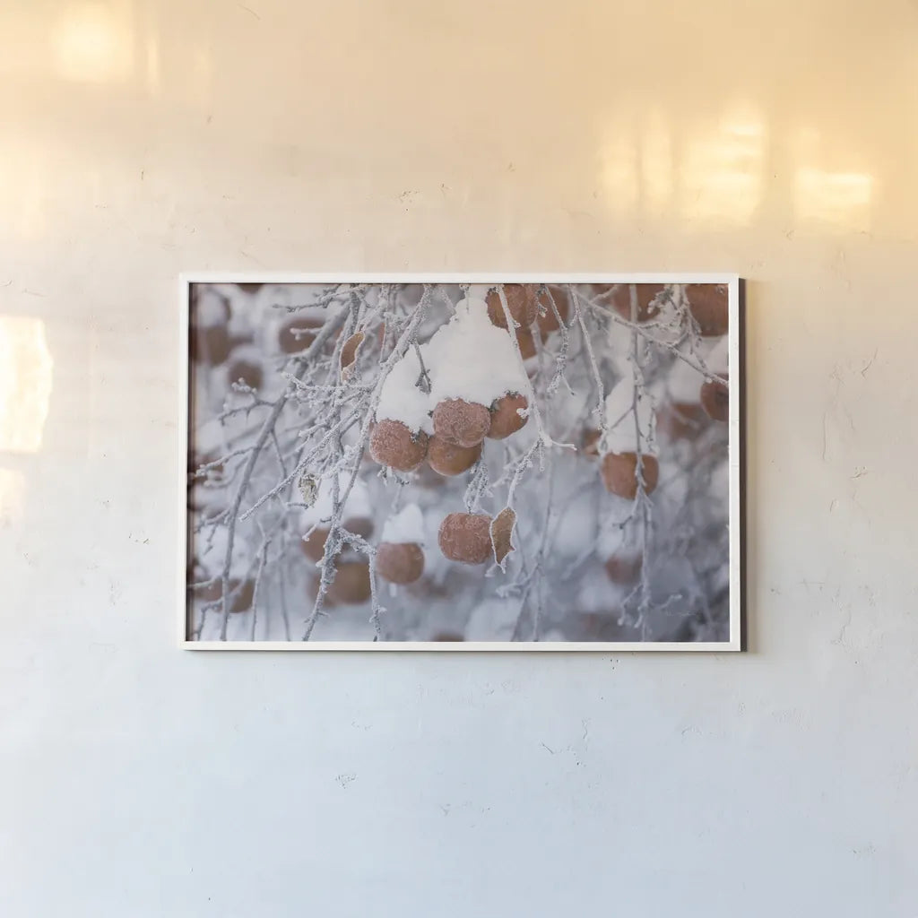 Orchard in Winter by Alan Majchrowicz. shown as a paper print in a white frame. Available as a archival giclee rolled canvas, fine art paper, or poster print. SKU 60631i.