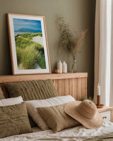 Oregon Dunes Grass by Alan Majchrowicz. shown as a paper print in a natural frame. Available as a archival giclee rolled canvas, fine art paper, or poster print. SKU 53745h.