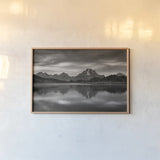 Oxbow Bend Sunrise by Alan Majchrowicz. shown as a paper print in a natural frame. Available as a archival giclee rolled canvas, fine art paper, or poster print. SKU 64542i.