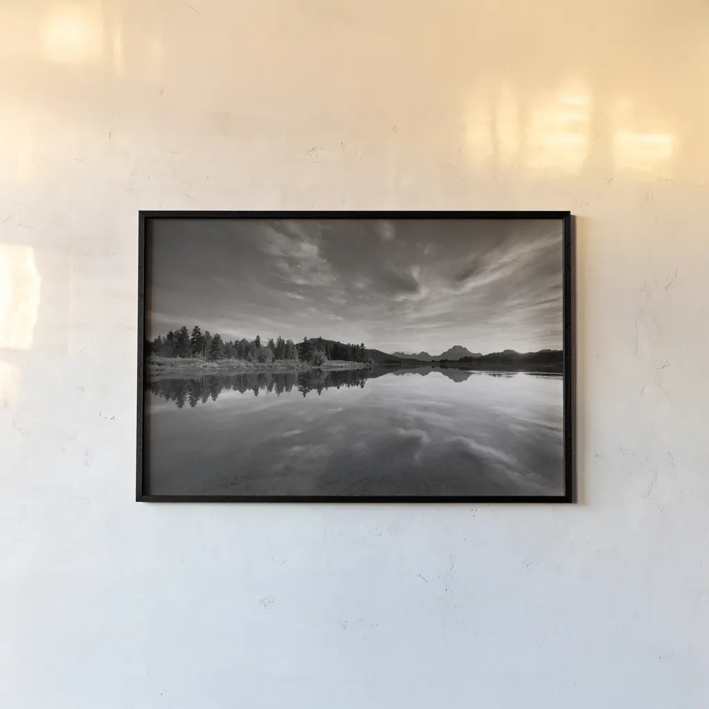 Oxbow Bend sunset Grand Teton National Park by Alan Majchrowicz. shown as a paper print in a black flame. Available as a archival giclee rolled canvas, fine art paper, or poster print. SKU 64543i.