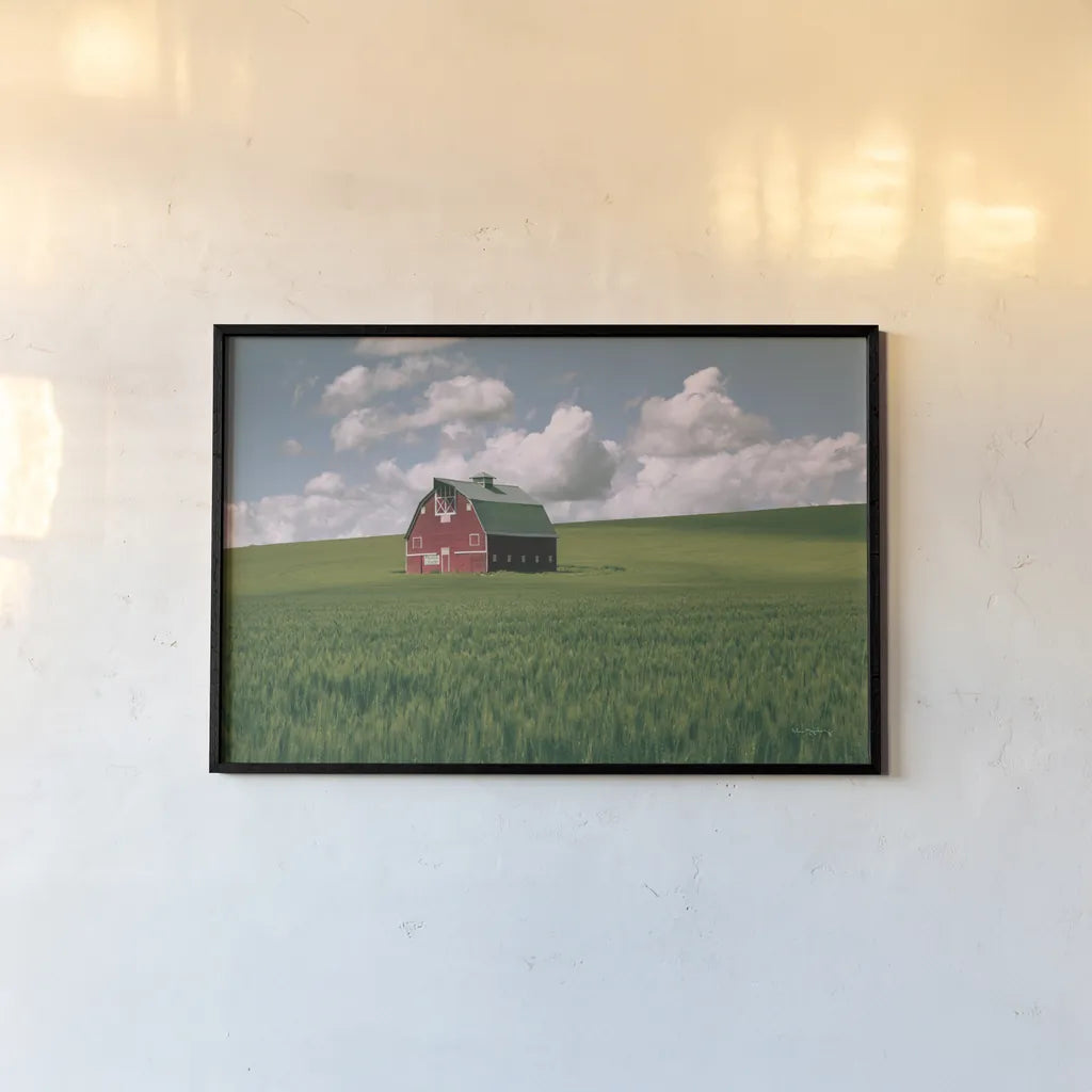 Palouse Region Red Barn I by Alan Majchrowicz. shown as a paper print in a black flame. Available as a archival giclee rolled canvas, fine art paper, or poster print. SKU 67697i.