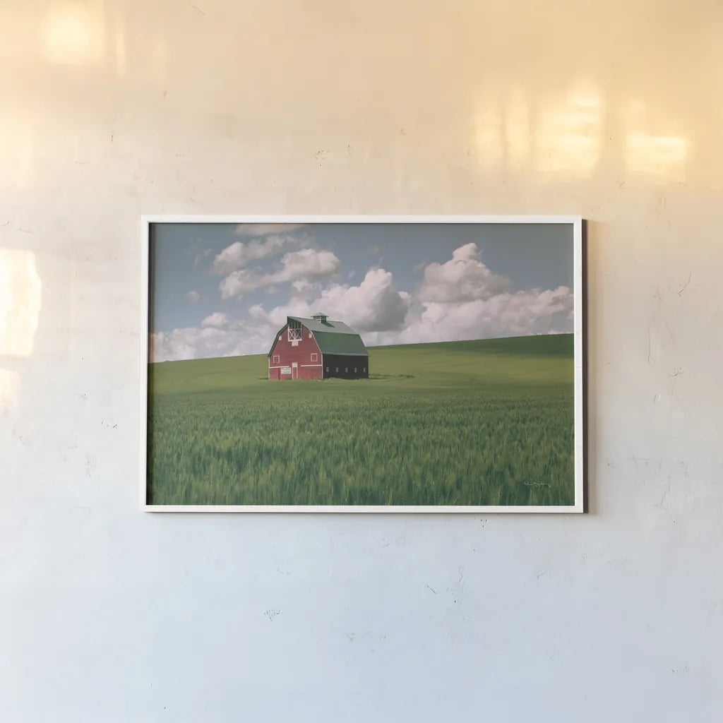 Palouse Region Red Barn I by Alan Majchrowicz. shown as a paper print in a white frame. Available as a archival giclee rolled canvas, fine art paper, or poster print. SKU 67697i.