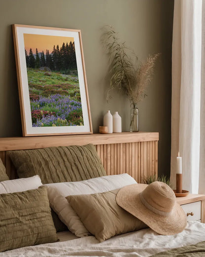 Paradise Wildflower Meadows III by Alan Majchrowicz. shown as a paper print in a natural frame. Available as a archival giclee rolled canvas, fine art paper, or poster print. SKU 81532h.