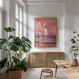 Peggys Cove by Alan Majchrowicz. shown as a print in a natural wood frame in a dining room. Available as a archival giclee rolled canvas, fine art paper, or poster print. SKU 46108h.
