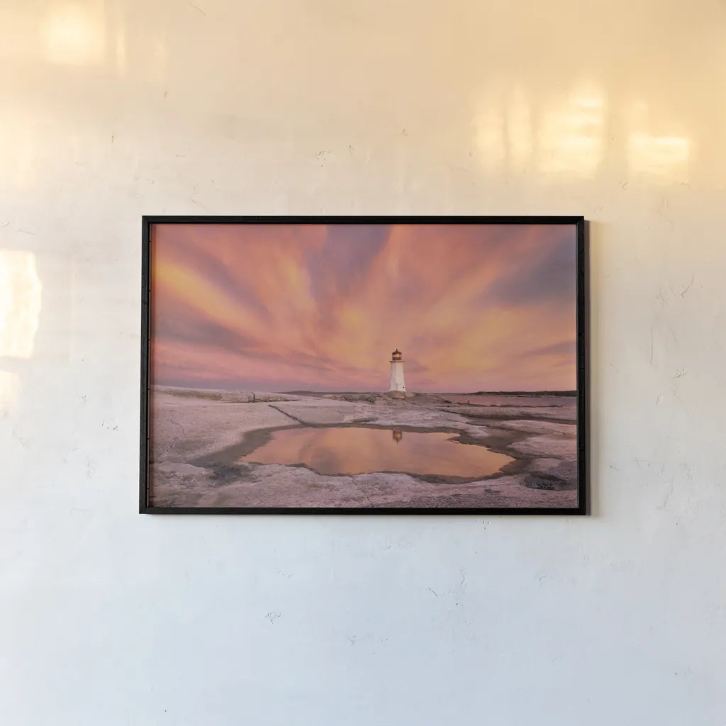 Peggys Cove Nova Scotia by Alan Majchrowicz. shown as a paper print in a black flame. Available as a archival giclee rolled canvas, fine art paper, or poster print. SKU 47836i.