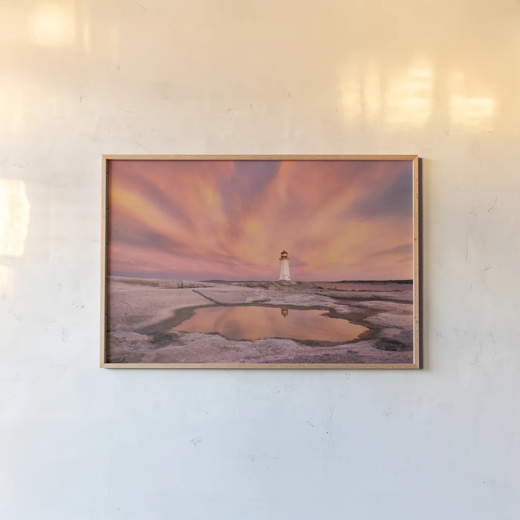 Peggys Cove Nova Scotia by Alan Majchrowicz. shown as a paper print in a natural frame. Available as a archival giclee rolled canvas, fine art paper, or poster print. SKU 47836i.