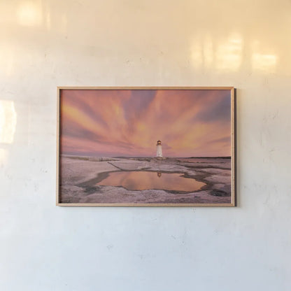 Peggys Cove Nova Scotia by Alan Majchrowicz. shown as a paper print in a natural frame. Available as a archival giclee rolled canvas, fine art paper, or poster print. SKU 47836i.