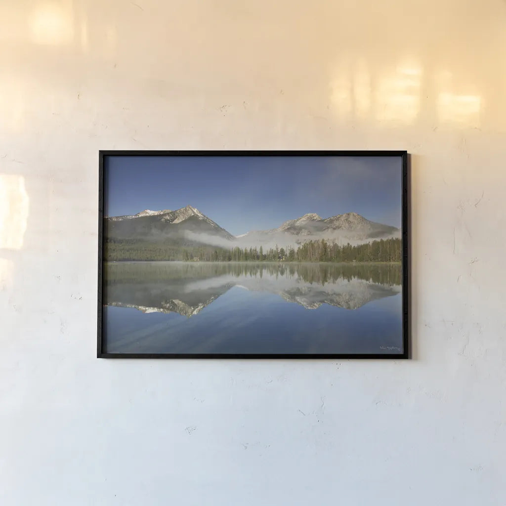 Petit Lake Reflection by Alan Majchrowicz. shown as a paper print in a black flame. Available as a archival giclee rolled canvas, fine art paper, or poster print. SKU 28095i.