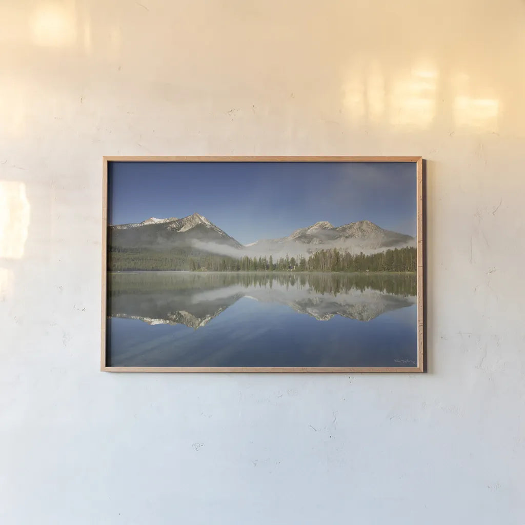 Petit Lake Reflection by Alan Majchrowicz. shown as a paper print in a natural frame. Available as a archival giclee rolled canvas, fine art paper, or poster print. SKU 28095i.