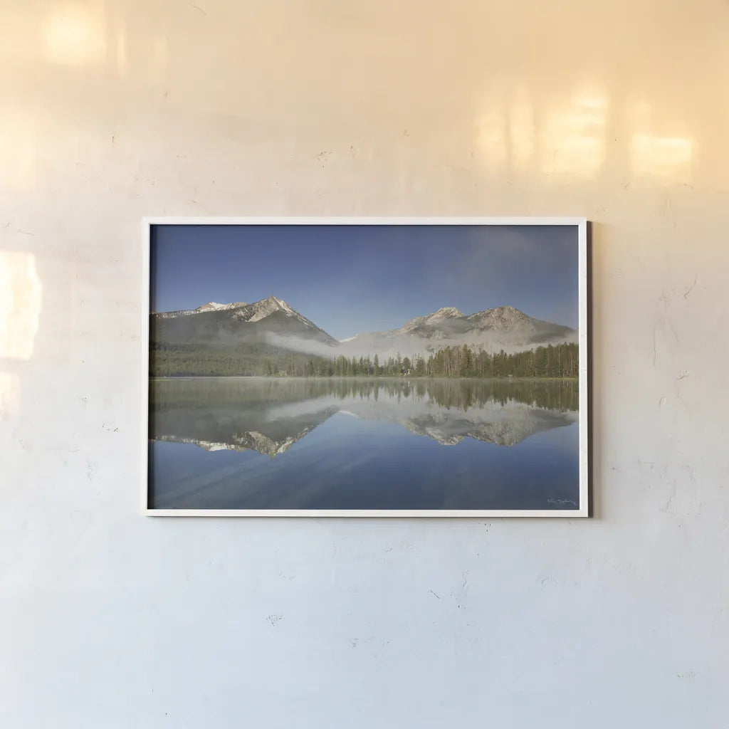 Petit Lake Reflection by Alan Majchrowicz. shown as a paper print in a white frame. Available as a archival giclee rolled canvas, fine art paper, or poster print. SKU 28095i.