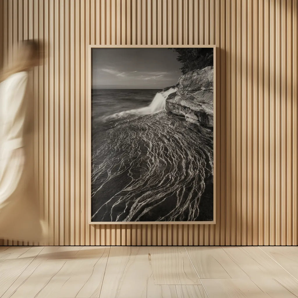 Pictured Rocks Michigan I BW by Alan Majchrowicz. shown as over sized large wall art. Available as an archival giclee rolled canvas, fine art paper, or poster print. SKU 50393h.