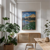 Pronghorn and Dragon Head Peaks by Alan Majchrowicz. shown as a print in a natural wood frame in a dining room. Available as a archival giclee rolled canvas, fine art paper, or poster print. SKU 81533h.