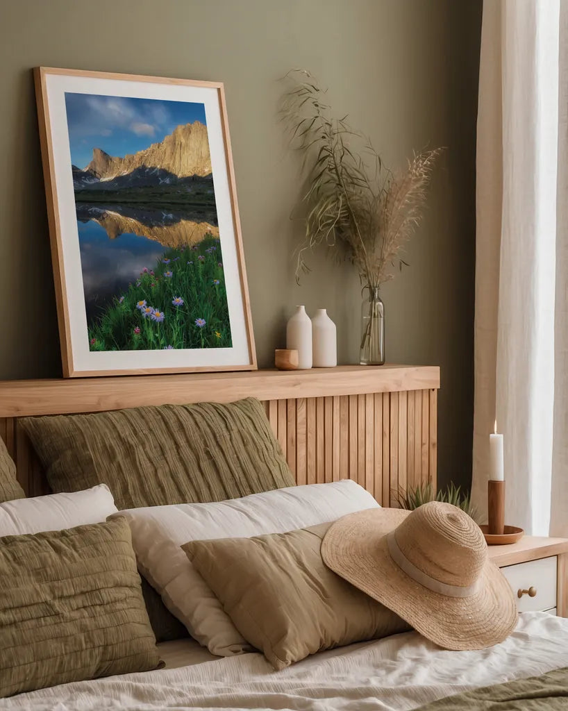 Pronghorn and Dragon Head Peaks by Alan Majchrowicz. shown as a paper print in a natural frame. Available as a archival giclee rolled canvas, fine art paper, or poster print. SKU 81533h.