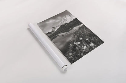 Pronghorn and Dragon Head Peaks BW by Alan Majchrowicz. shown as a rolled paper print. Available as archival giclee rolled canvas, fine art paper, or poster print. SKU 81534h.