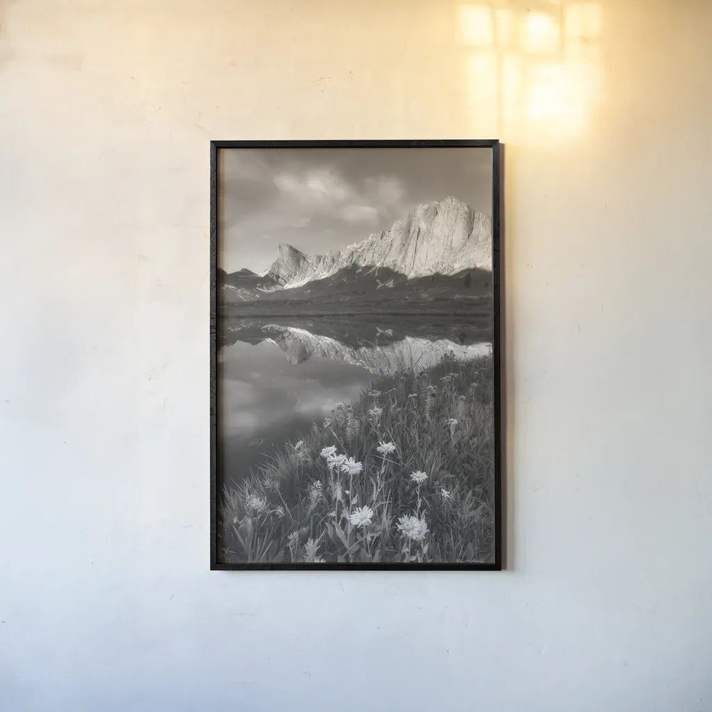 Pronghorn and Dragon Head Peaks BW by Alan Majchrowicz. shown as a paper print in a black flame. Available as a archival giclee rolled canvas, fine art paper, or poster print. SKU 81534h.