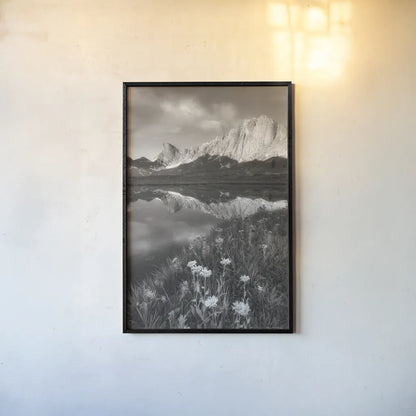 Pronghorn and Dragon Head Peaks BW by Alan Majchrowicz. shown as a paper print in a black flame. Available as a archival giclee rolled canvas, fine art paper, or poster print. SKU 81534h.