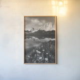 Pronghorn and Dragon Head Peaks BW by Alan Majchrowicz. shown as a paper print in a natural frame. Available as a archival giclee rolled canvas, fine art paper, or poster print. SKU 81534h.